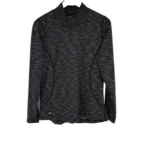 Daily Sports Womens‎ Herringbone Pullover Top XL Marled Black Athleisure Workout